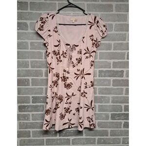 WAYF Womens Linen Rayon  Floral Lace Scoop Neck Tie Front Mini Dress Size Small